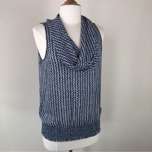 Ann Taylor Size S Sleeveless Cowl Neck Blue and Tan Print Blouse Top